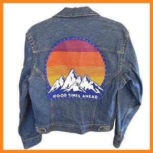 Vintage Dickies Denim Good Times Jean Trucker Jacket Size 36 Embroidery RN 20697